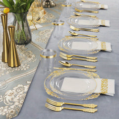 175PCS Purple/Blue/Clear Gold Plastic Plates for 25 Guests Include 25Dinner & 25Dessert Plates, 25Cups, 25Forks, 25Knives, 25Spoons, 25Napkins for Wedding&Party - SHOWLU FASHION STORE