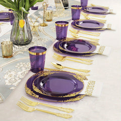 175PCS Purple/Blue/Clear Gold Plastic Plates for 25 Guests Include 25Dinner & 25Dessert Plates, 25Cups, 25Forks, 25Knives, 25Spoons, 25Napkins for Wedding&Party - SHOWLU FASHION STORE
