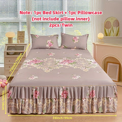 2/3pcs (Two/Three Piece Set) New Style Printed Ruffled Soft And Comfortable Breathable Bed Skirt (Includes One Bed Skirt And One/Two Pillowcases, Pillow Core Not Included) Bed Skirt, Bed Cover, Bed Set, Mattress Protector, Ma SHOWLU FASHION STORE