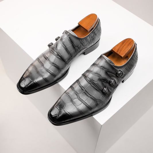 Men's Genuine Faux Leather Monk Strap Oxfords - Casual Fashion Business Shoes with Solid Color, Square Toe, All-Season Low Top Slip-On for Daily, Party & Wedding - Split Cow Faux Leather Upper, Synthetic Inner, Rubber Sole