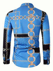 Men's Color Block Chains Graphic Print Shirt, Casual Lapel Button Up Long Sleeve Shirt For Spring Fall Outdoor Activities Party Gift SHOWLU FASHION STORE