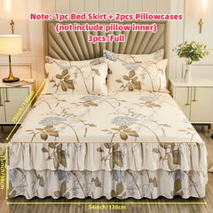 2/3pcs (Two/Three Piece Set) New Style Printed Ruffled Soft And Comfortable Breathable Bed Skirt (Includes One Bed Skirt And One/Two Pillowcases, Pillow Core Not Included) Bed Skirt, Bed Cover, Bed Set, Mattress Protector, Ma SHOWLU FASHION STORE
