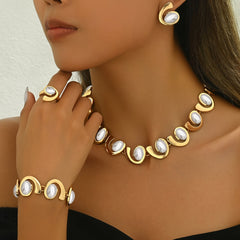 4pcs Women'S Spiral Faceted Mosaic Acrylic Ellipse Choker Necklace Bracelet Ring Earrings Set - Luxurious and Elegant Jewelry Set for Daily and Music Festival Occasions - Style: Vacation, Simple - Main Material: Zinc Alloy - SHOWLU FASHION STORE