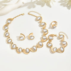 4pcs Women'S Spiral Faceted Mosaic Acrylic Ellipse Choker Necklace Bracelet Ring Earrings Set - Luxurious and Elegant Jewelry Set for Daily and Music Festival Occasions - Style: Vacation, Simple - Main Material: Zinc Alloy - SHOWLU FASHION STORE