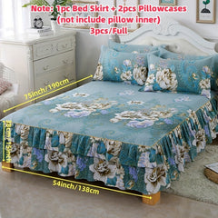 2/3pcs Printing Ruffled Edge Soft Comfortable Breathable Bed Skirt Set (Bed Skirt *1+ Pillowcase*1/2, Without Core) Multiple Sizes Available, All-season Availability, Machine Washable, Mattress Cover, Printing Bedding Set, fo SHOWLU FASHION STORE