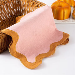 1pcs Pink Clay & Turmeric 100% cotton Scalloped Placemats Wedding Decorations Cotton placemats 50*35CM Countryside Style - SHOWLU FASHION STORE