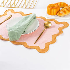1pcs Pink Clay & Turmeric 100% cotton Scalloped Placemats Wedding Decorations Cotton placemats 50*35CM Countryside Style - SHOWLU FASHION STORE