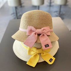 Showlu Fashion Store 0 2-8 Years Kids Sun Hat Girls Summer New Straw Bag Cap Set Baby Travel Sun Protection Beach Hats Sun Fisherman Hat for Child