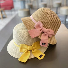 Showlu Fashion Store 0 2-8 Years Kids Sun Hat Girls Summer New Straw Bag Cap Set Baby Travel Sun Protection Beach Hats Sun Fisherman Hat for Child
