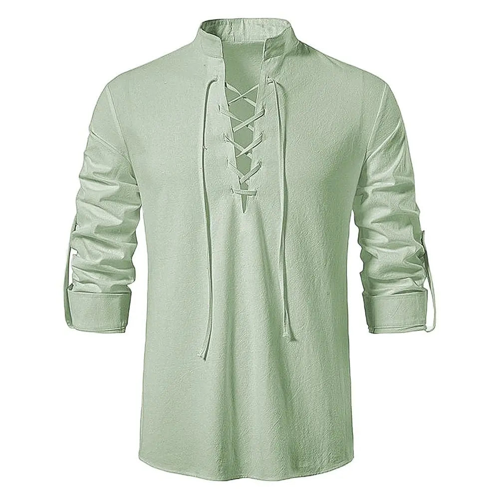 2023 New Men's Casual Blouse Cotton Linen Shirt Tops Long Sleeve Tee Shirt Spring Autumn Slanted Placket Vintage Yoga Shirts - SHOWLU FASHION STORE