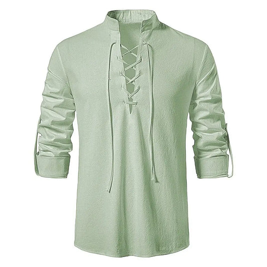 2023 New Men's Casual Blouse Cotton Linen Shirt Tops Long Sleeve Tee Shirt Spring Autumn Slanted Placket Vintage Yoga Shirts - SHOWLU FASHION STORE