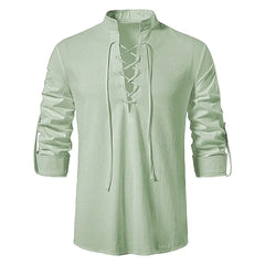 2023 New Men's Casual Blouse Cotton Linen Shirt Tops Long Sleeve Tee Shirt Spring Autumn Slanted Placket Vintage Yoga Shirts - SHOWLU FASHION STORE