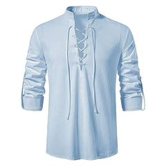 2023 New Men's Casual Blouse Cotton Linen Shirt Tops Long Sleeve Tee Shirt Spring Autumn Slanted Placket Vintage Yoga Shirts - SHOWLU FASHION STORE