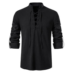 2023 New Men's Casual Blouse Cotton Linen Shirt Tops Long Sleeve Tee Shirt Spring Autumn Slanted Placket Vintage Yoga Shirts - SHOWLU FASHION STORE