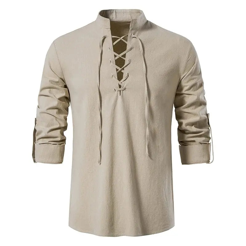 2023 New Men's Casual Blouse Cotton Linen Shirt Tops Long Sleeve Tee Shirt Spring Autumn Slanted Placket Vintage Yoga Shirts - SHOWLU FASHION STORE