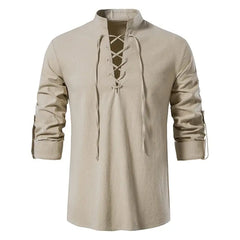 2023 New Men's Casual Blouse Cotton Linen Shirt Tops Long Sleeve Tee Shirt Spring Autumn Slanted Placket Vintage Yoga Shirts - SHOWLU FASHION STORE
