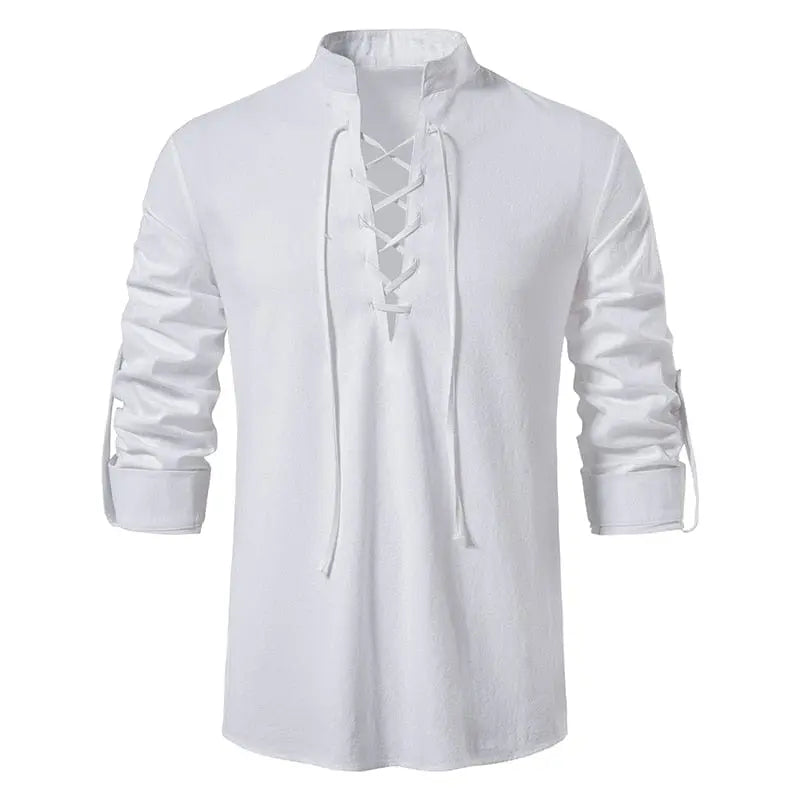2023 New Men's Casual Blouse Cotton Linen Shirt Tops Long Sleeve Tee Shirt Spring Autumn Slanted Placket Vintage Yoga Shirts - SHOWLU FASHION STORE