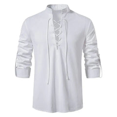 2023 New Men's Casual Blouse Cotton Linen Shirt Tops Long Sleeve Tee Shirt Spring Autumn Slanted Placket Vintage Yoga Shirts - SHOWLU FASHION STORE