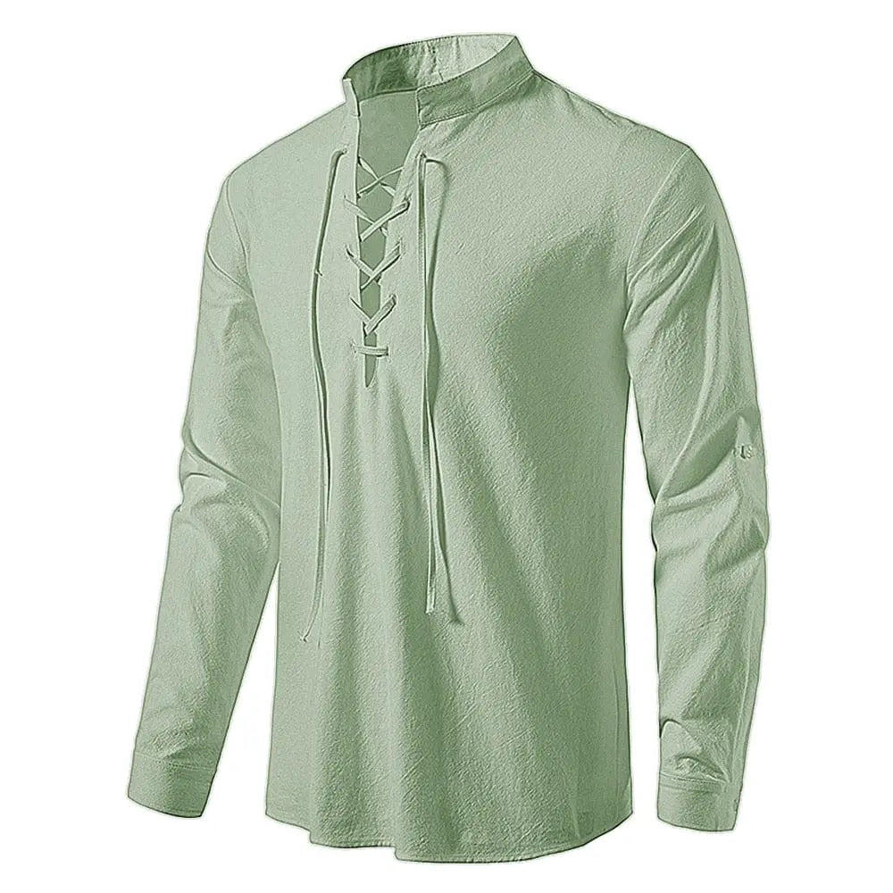 2023 New Men's Casual Blouse Cotton Linen Shirt Tops Long Sleeve Tee Shirt Spring Autumn Slanted Placket Vintage Yoga Shirts - SHOWLU FASHION STORE