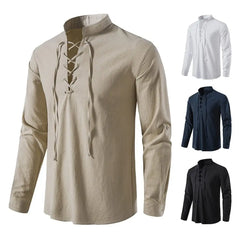 2023 New Men's Casual Blouse Cotton Linen Shirt Tops Long Sleeve Tee Shirt Spring Autumn Slanted Placket Vintage Yoga Shirts - SHOWLU FASHION STORE