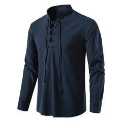 2023 New Men's Casual Blouse Cotton Linen Shirt Tops Long Sleeve Tee Shirt Spring Autumn Slanted Placket Vintage Yoga Shirts - SHOWLU FASHION STORE