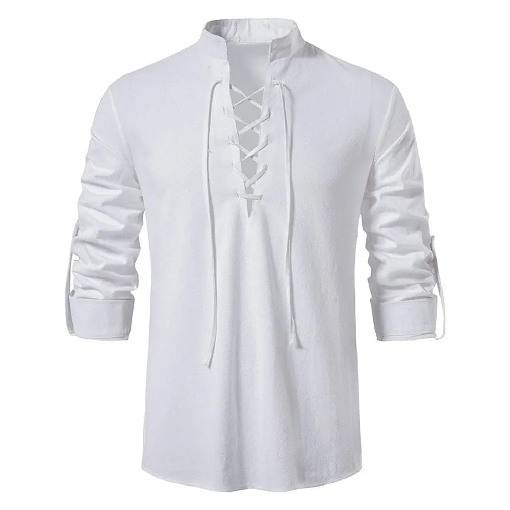 Showlu Fashion Store 0 2023 New Men's Casual Blouse Cotton Linen Shirt Tops Long Sleeve Tee Shirt Spring Autumn Slanted Placket Vintage Yoga Shirts