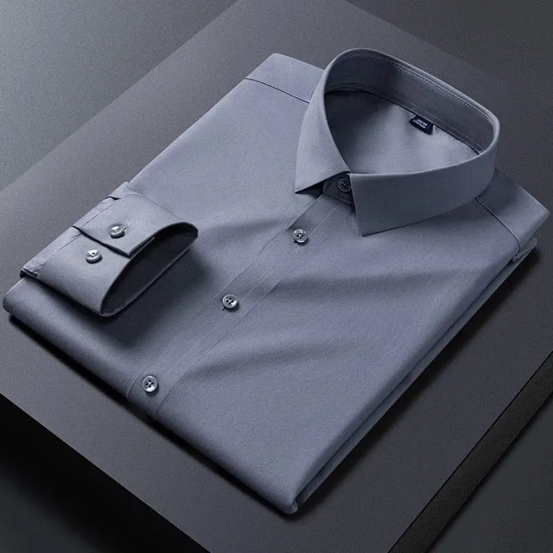 2023 New Stretch Anti - Wrinkle Mens Shirts Long Sleeve Dress Shirts For Slim Fit Camisa Social Business Blouse White Shirt - SHOWLU FASHION STORE