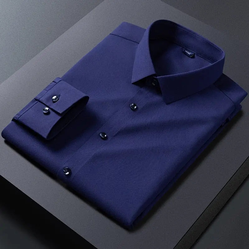 2023 New Stretch Anti - Wrinkle Mens Shirts Long Sleeve Dress Shirts For Slim Fit Camisa Social Business Blouse White Shirt - SHOWLU FASHION STORE