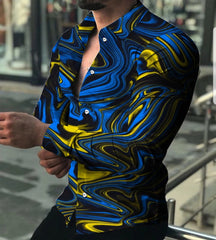 2023 Autumn Fashion Luxury Social Men's Shirt Polo Button Shirt Casual Western Print Top Men's Prom Cardigan Top Plus Size M - 3XL - SHOWLU FASHION STORE