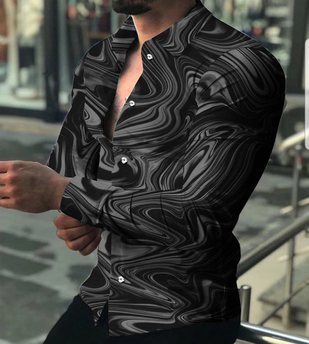 2023 Autumn Fashion Luxury Social Men's Shirt Polo Button Shirt Casual Western Print Top Men's Prom Cardigan Top Plus Size M - 3XL - SHOWLU FASHION STORE