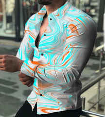 2023 Autumn Fashion Luxury Social Men's Shirt Polo Button Shirt Casual Western Print Top Men's Prom Cardigan Top Plus Size M - 3XL - SHOWLU FASHION STORE