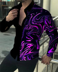 2023 latest men's prom fashion luxury social men's lapel single breasted cardigan shirt casual printing long - sleeved shirt - SHOWLU FASHION STORE