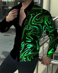 2023 latest men's prom fashion luxury social men's lapel single breasted cardigan shirt casual printing long - sleeved shirt - SHOWLU FASHION STORE