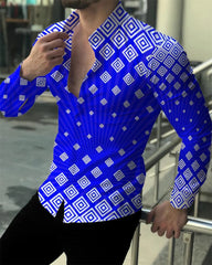 2023 latest men's prom fashion luxury social men's lapel single breasted cardigan shirt casual printing long - sleeved shirt - SHOWLU FASHION STORE