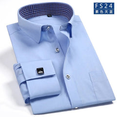 2023 Men French Cuff Dress Shirt Cufflinks New White Long Sleeve Casual Buttons Male Brand Shirts Regular Fit Clothes - SHOWLU FASHION STORE