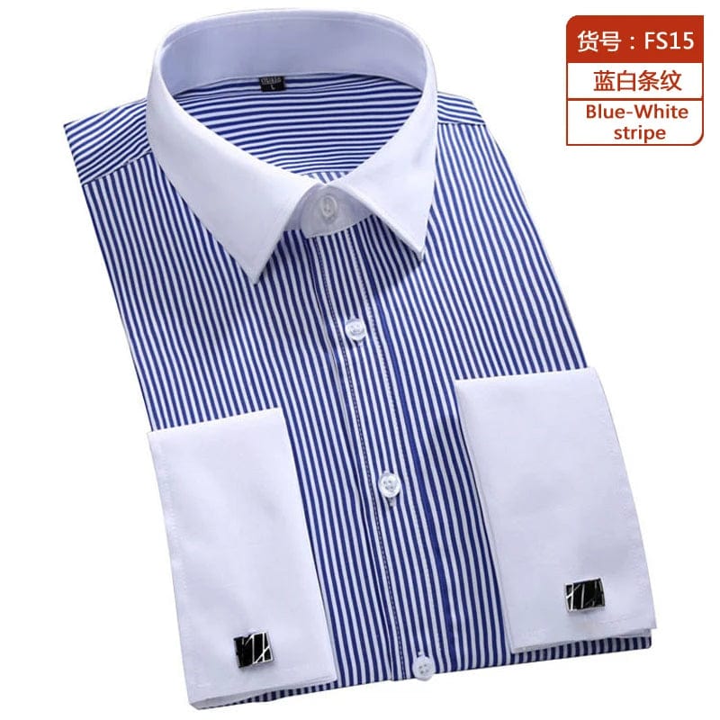 2023 Men French Cuff Dress Shirt Cufflinks New White Long Sleeve Casual Buttons Male Brand Shirts Regular Fit Clothes - SHOWLU FASHION STORE