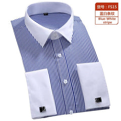 2023 Men French Cuff Dress Shirt Cufflinks New White Long Sleeve Casual Buttons Male Brand Shirts Regular Fit Clothes - SHOWLU FASHION STORE