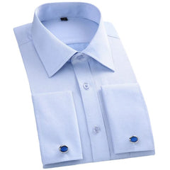 2023 Men French Cuff Dress Shirt Cufflinks New White Long Sleeve Casual Buttons Male Brand Shirts Regular Fit Clothes - SHOWLU FASHION STORE