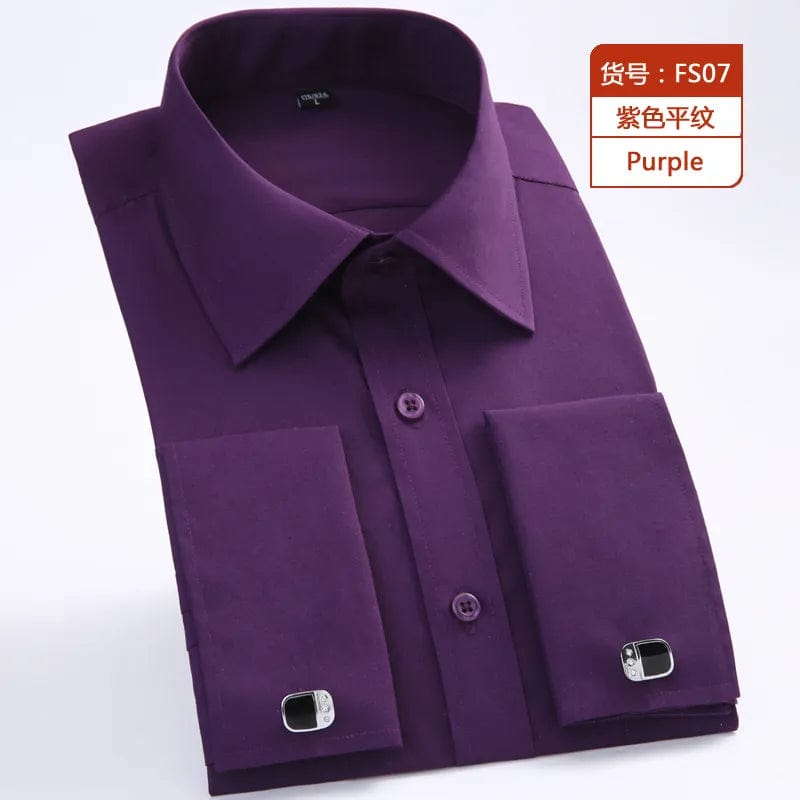 2023 Men French Cuff Dress Shirt Cufflinks New White Long Sleeve Casual Buttons Male Brand Shirts Regular Fit Clothes - SHOWLU FASHION STORE