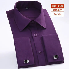 2023 Men French Cuff Dress Shirt Cufflinks New White Long Sleeve Casual Buttons Male Brand Shirts Regular Fit Clothes - SHOWLU FASHION STORE