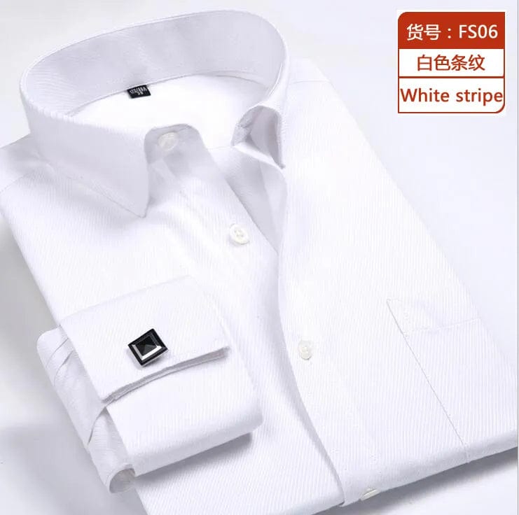 2023 Men French Cuff Dress Shirt Cufflinks New White Long Sleeve Casual Buttons Male Brand Shirts Regular Fit Clothes - SHOWLU FASHION STORE