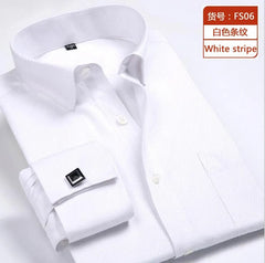 2023 Men French Cuff Dress Shirt Cufflinks New White Long Sleeve Casual Buttons Male Brand Shirts Regular Fit Clothes - SHOWLU FASHION STORE