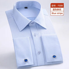 2023 Men French Cuff Dress Shirt Cufflinks New White Long Sleeve Casual Buttons Male Brand Shirts Regular Fit Clothes - SHOWLU FASHION STORE