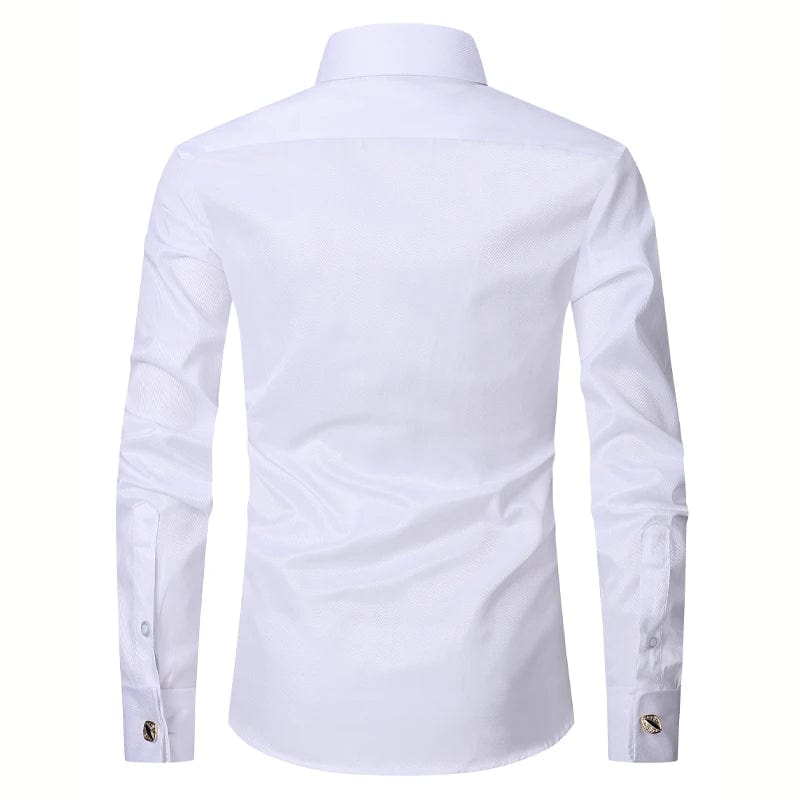 2023 Men French Cuff Dress Shirt Cufflinks New White Long Sleeve Casual Buttons Male Brand Shirts Regular Fit Clothes - SHOWLU FASHION STORE