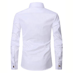2023 Men French Cuff Dress Shirt Cufflinks New White Long Sleeve Casual Buttons Male Brand Shirts Regular Fit Clothes - SHOWLU FASHION STORE