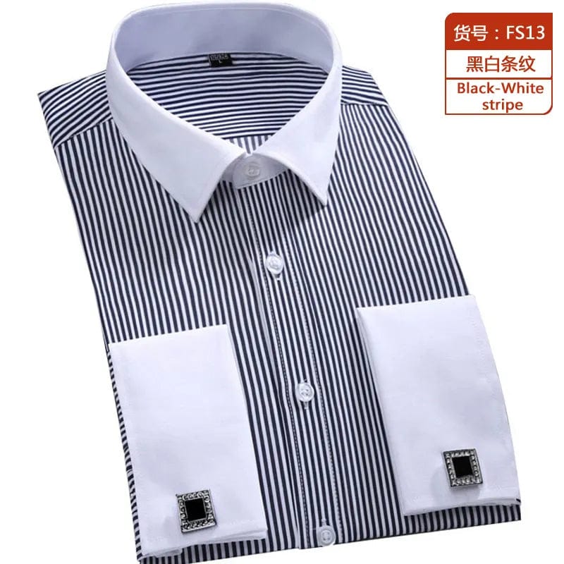 2023 Men French Cuff Dress Shirt Cufflinks New White Long Sleeve Casual Buttons Male Brand Shirts Regular Fit Clothes - SHOWLU FASHION STORE