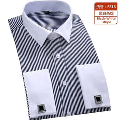 2023 Men French Cuff Dress Shirt Cufflinks New White Long Sleeve Casual Buttons Male Brand Shirts Regular Fit Clothes - SHOWLU FASHION STORE
