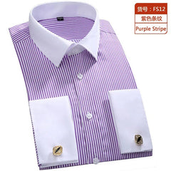 2023 Men French Cuff Dress Shirt Cufflinks New White Long Sleeve Casual Buttons Male Brand Shirts Regular Fit Clothes - SHOWLU FASHION STORE