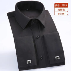 2023 Men French Cuff Dress Shirt Cufflinks New White Long Sleeve Casual Buttons Male Brand Shirts Regular Fit Clothes - SHOWLU FASHION STORE