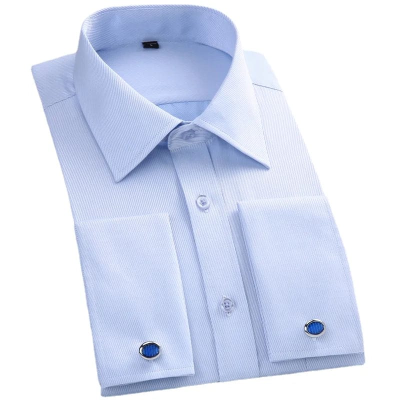 2023 Men French Cuff Dress Shirt Cufflinks New White Long Sleeve Casual Buttons Male Brand Shirts Regular Fit Clothes - SHOWLU FASHION STORE